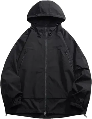 Vsadsau Oversized Hooded Jacket Harajuku Men Streetwear Hip Hop Solid Zipper Hiking Couple Coat