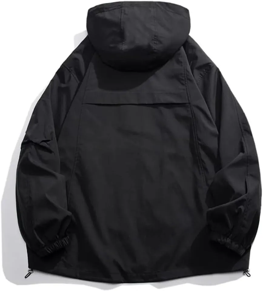 Vsadsau Oversized Hooded Jacket Harajuku Men Streetwear Hip Hop Solid Zipper Hiking Couple Coat