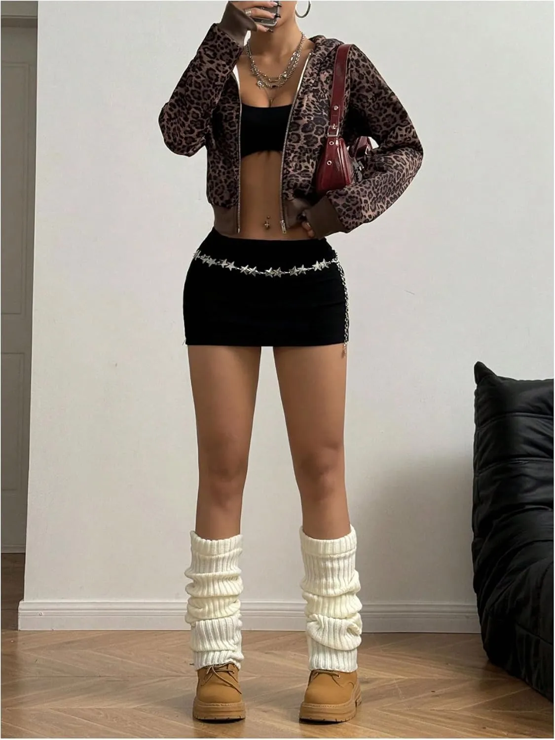 WDIRARA Women's Y2K Leopard Print Zip Up Crop Hoodie Long Sleeve Cheetah Sweatshirt
