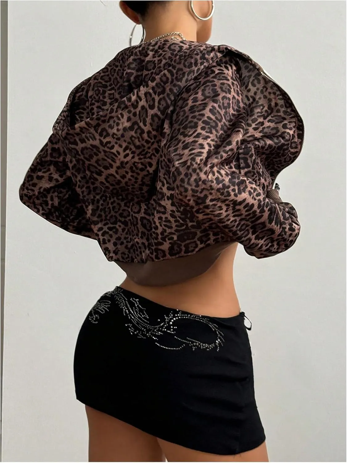 WDIRARA Women's Y2K Leopard Print Zip Up Crop Hoodie Long Sleeve Cheetah Sweatshirt
