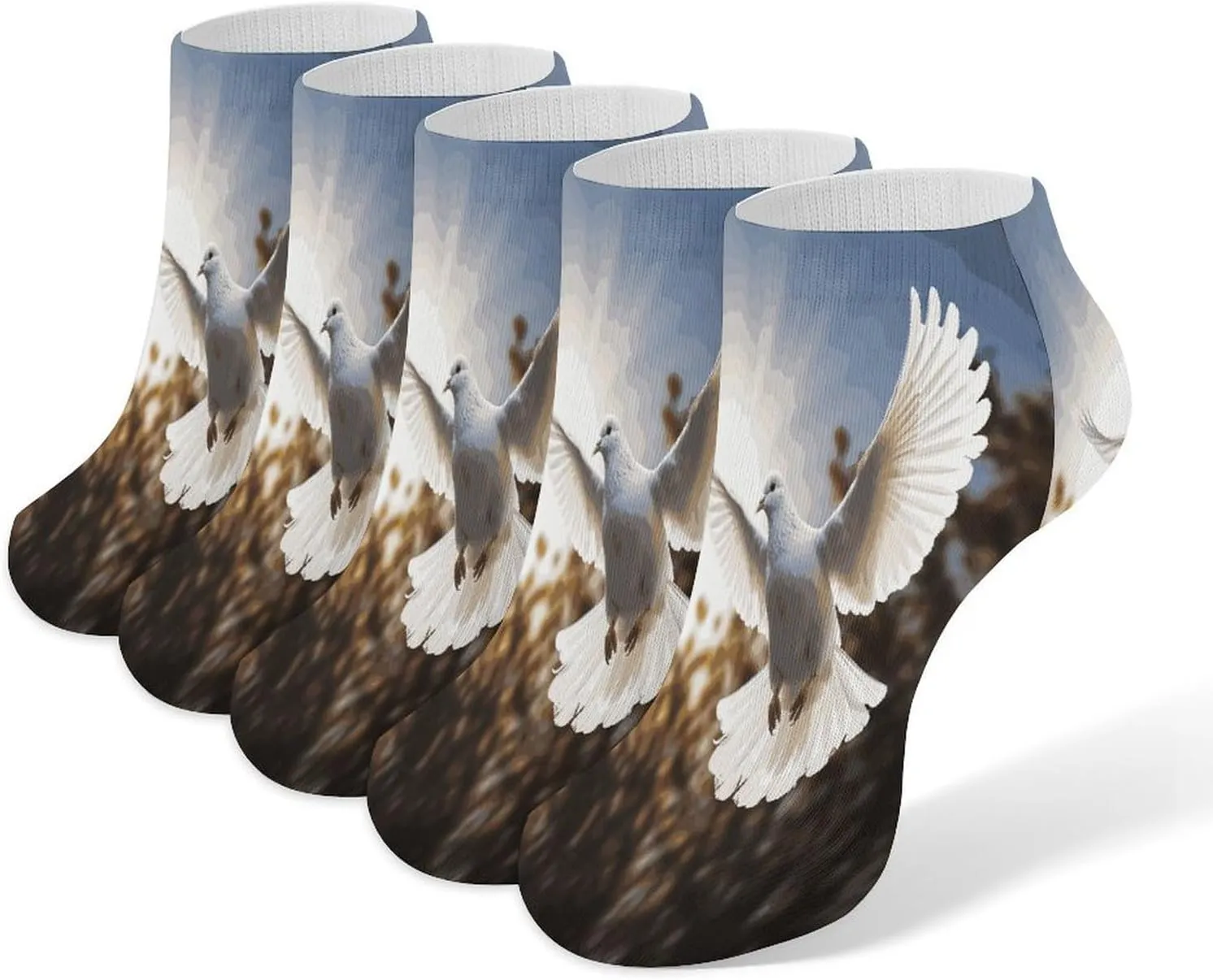 White Dove Flying in The Sun 5 Pairs Ankle Socks Comfort Athletic Socks Low Cut Breathable Casual Sock for Unisex