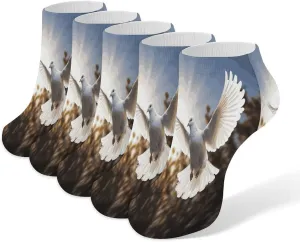White Dove Flying in The Sun 5 Pairs Ankle Socks Comfort Athletic Socks Low Cut Breathable Casual Sock for Unisex