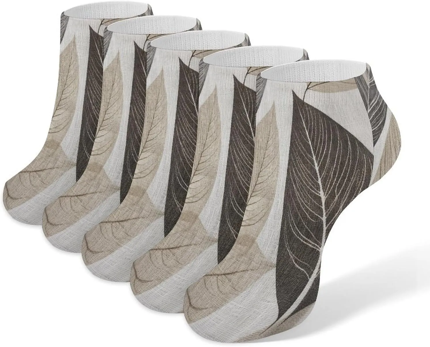 White Leaf Pattern 5 Pairs Ankle Socks Comfort Athletic Socks Low Cut Breathable Casual Sock for Unisex