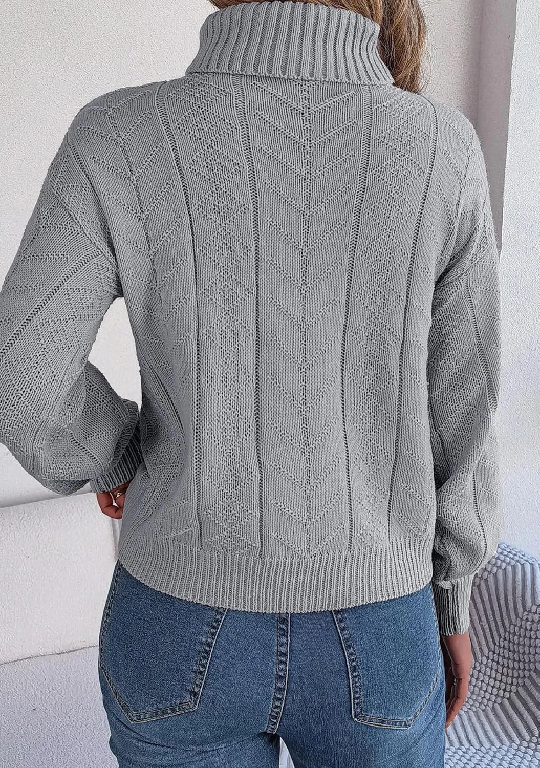 WIWIQS Women's Autumn Turtle Neck Cropped Sweater Winter Cable Knit Pullover Long Sleeve Casual Top Sweater