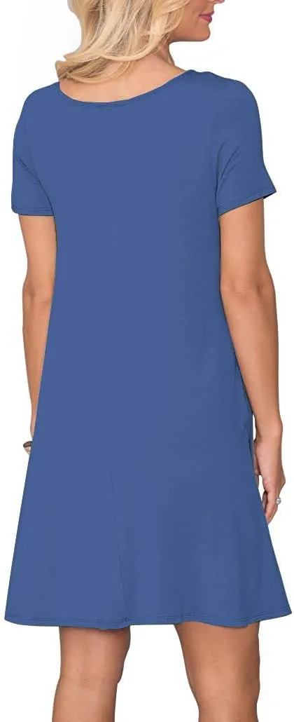 WNEEDU Women's Summer Casual T Shirt Dresses Short Sleeve Swing Dress with Pockets
