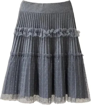 Woman A-Line Short Skirts Autumn Winter High Waist Pleated Lace Mini Skirt