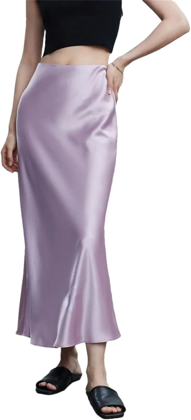 Woman Elastic High Waist Satin Fishtail Skirts Slim Long Dresses