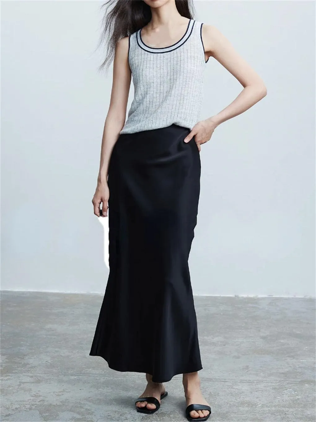 Woman Elastic High Waist Satin Fishtail Skirts Slim Long Dresses