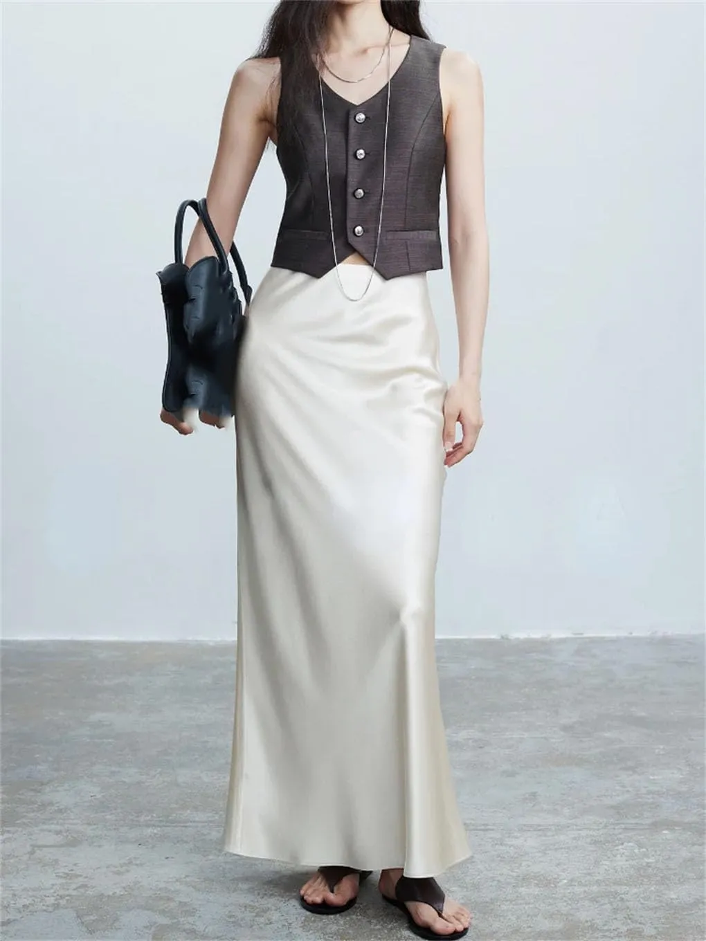 Woman Elastic High Waist Satin Fishtail Skirts Slim Long Dresses