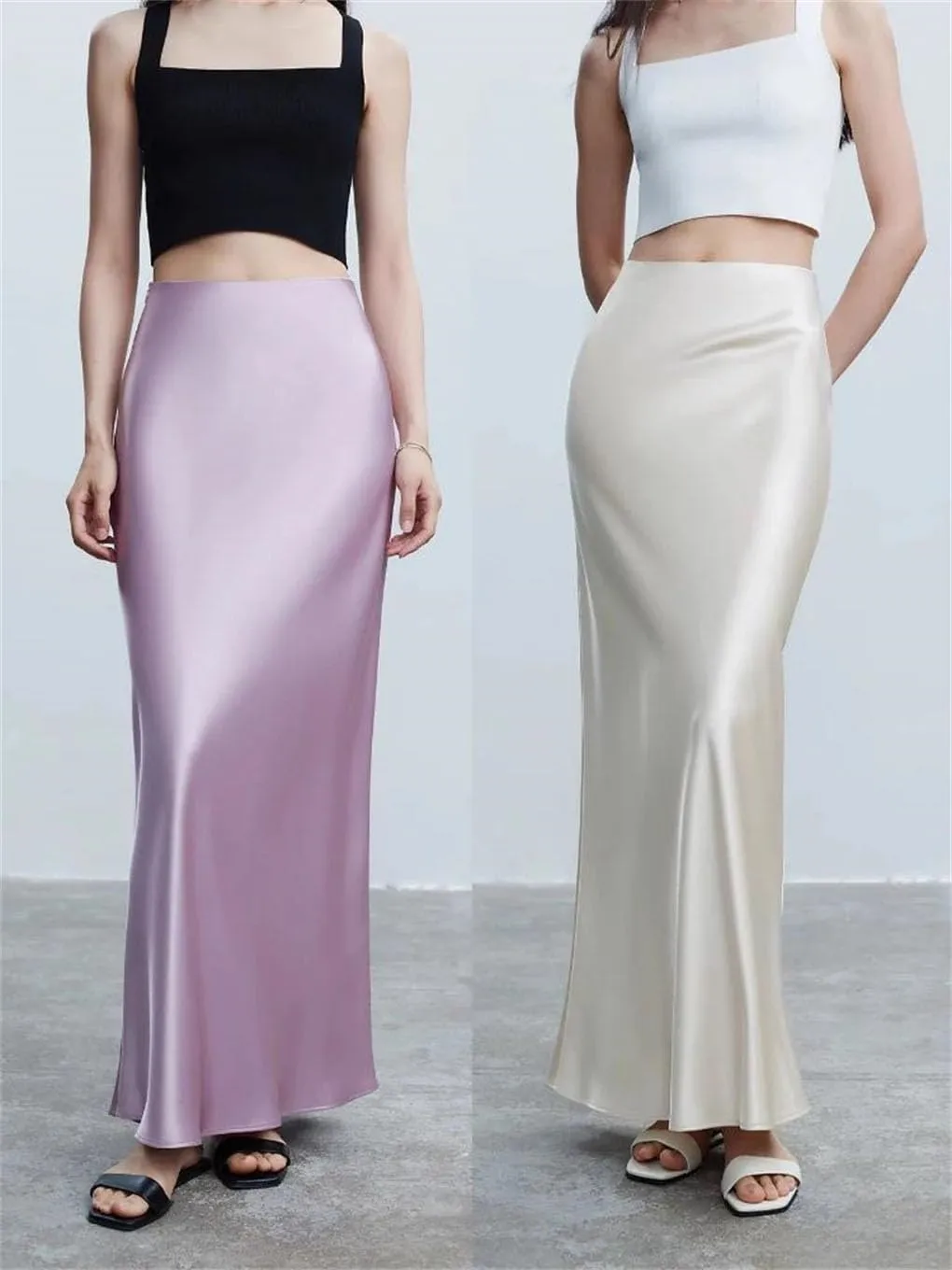 Woman Elastic High Waist Satin Fishtail Skirts Slim Long Dresses