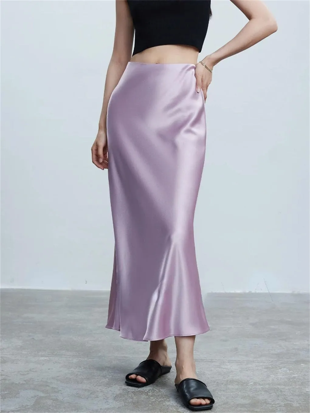 Woman Elastic High Waist Satin Fishtail Skirts Slim Long Dresses