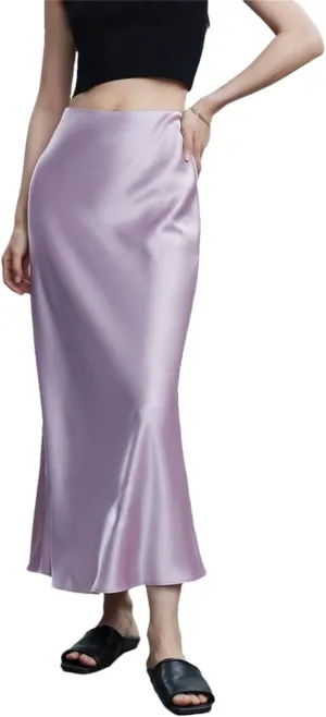 Woman Elastic High Waist Satin Fishtail Skirts Slim Long Dresses