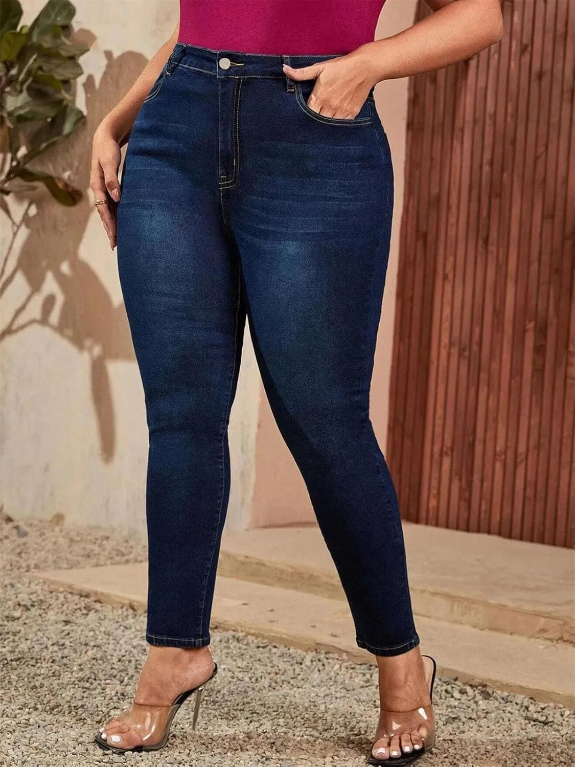 Women Big Size Skinny Curve Jeans Full Length High Waist Stretchy Pencil Pants Oversized Jeans for Mom
