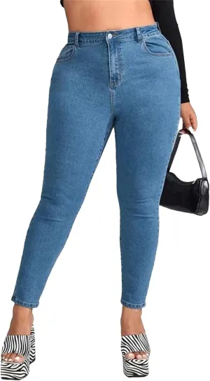 Women Big Size Skinny Curve Jeans Full Length High Waist Stretchy Pencil Pants Oversized Jeans for Mom