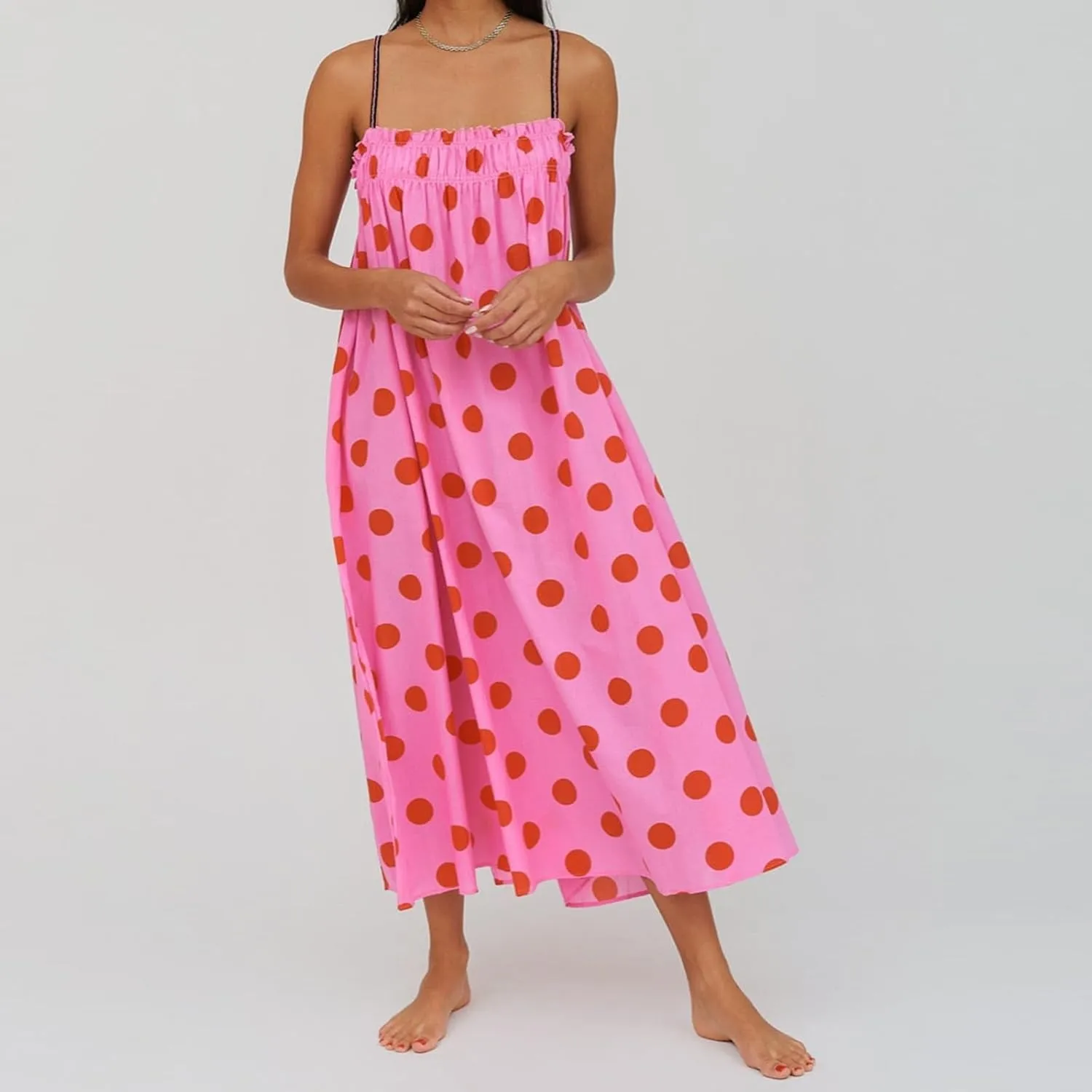 Women Bohemian Floral Maxi Dress Spaghetti Strap Backless Graphic Long Flowy Dress Summer Vacation Beach Sundress