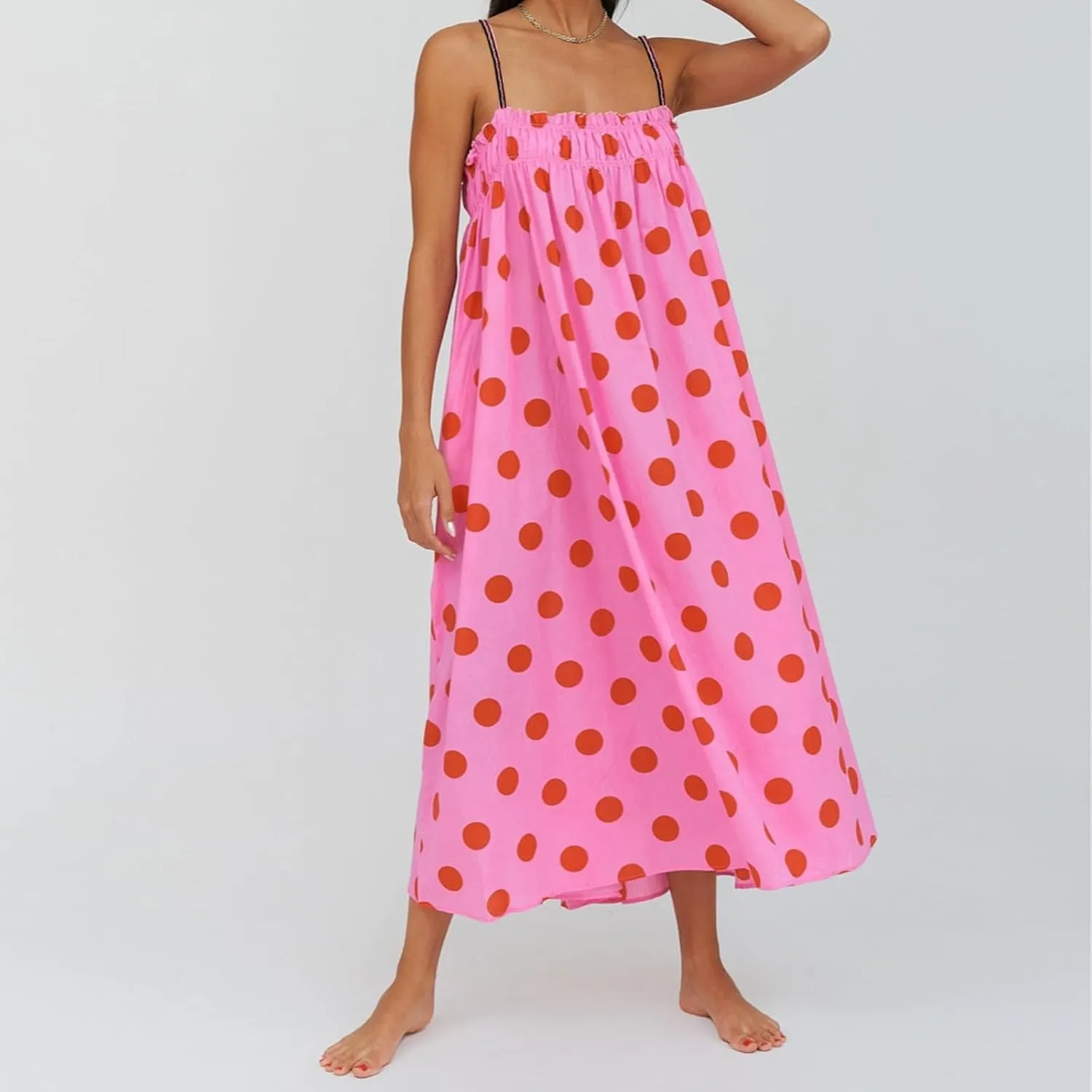 Women Bohemian Floral Maxi Dress Spaghetti Strap Backless Graphic Long Flowy Dress Summer Vacation Beach Sundress