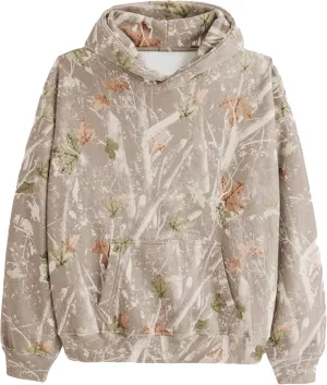 Women Camo Hoodies Maple Leaf Oversized Fleece Hooded Sweatshirt Loose Long Sleeve Pullover Top with Pocket Couple
