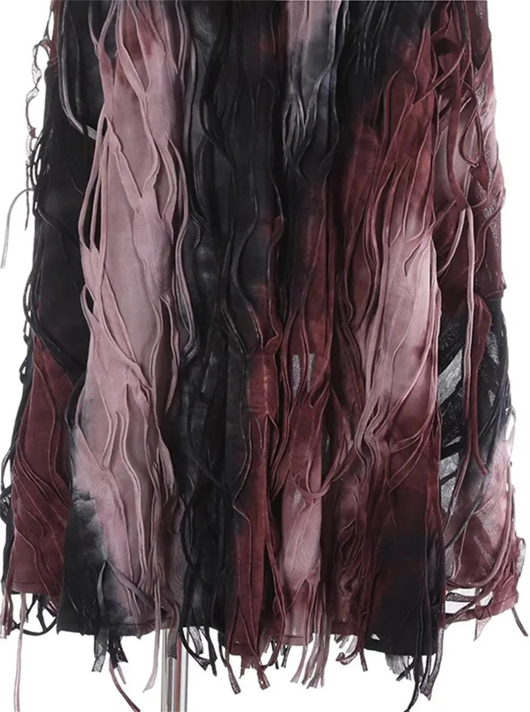 Women Gradient Tie Dye Long Skirt Retro A-Line Tassel Umbrella Skirts Party Wedding Clothing
