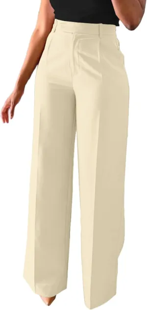 Women High Waist Wide Leg Dress Pants Straight Leg Business Work Slacks Casual Button Down Office Trousers with Pockets