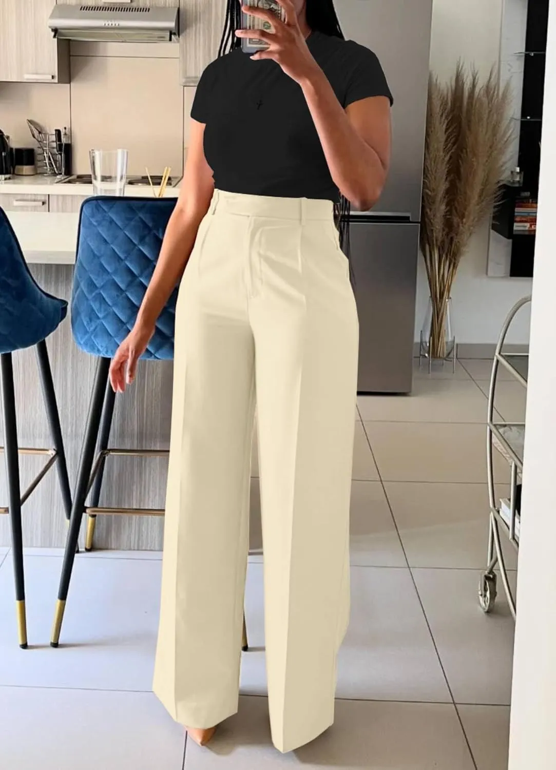 Women High Waist Wide Leg Dress Pants Straight Leg Business Work Slacks Casual Button Down Office Trousers with Pockets