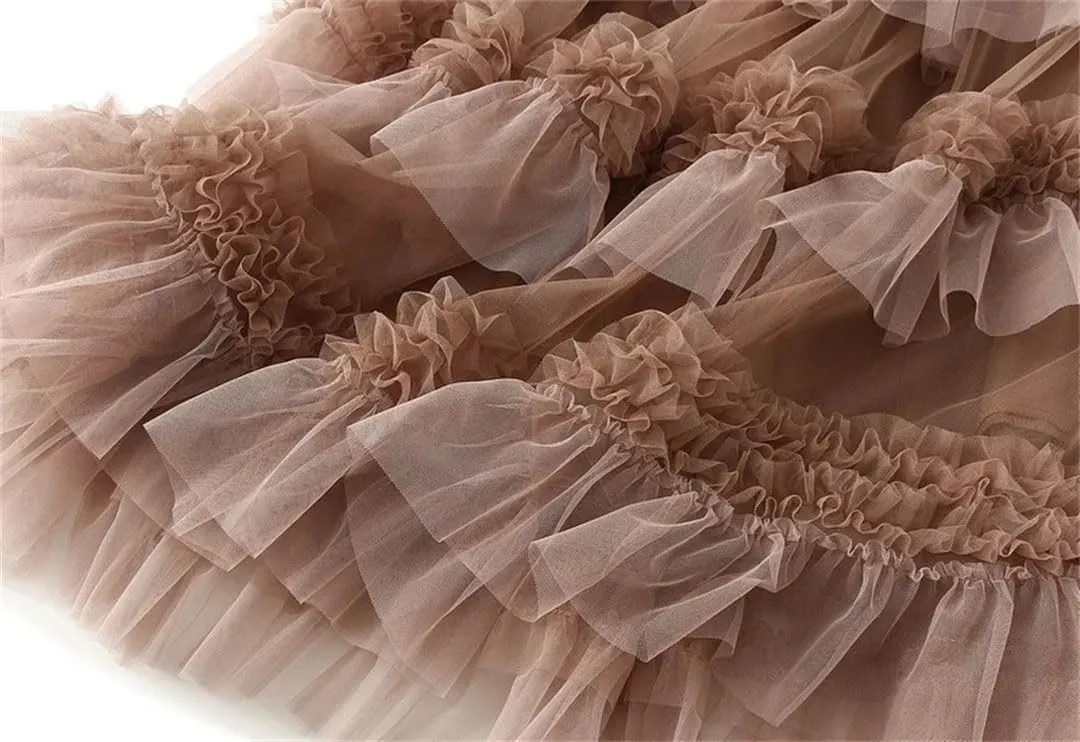 Women Loose FIT Big Swing Yarn Sweet Lace Pleated Edge Skirt