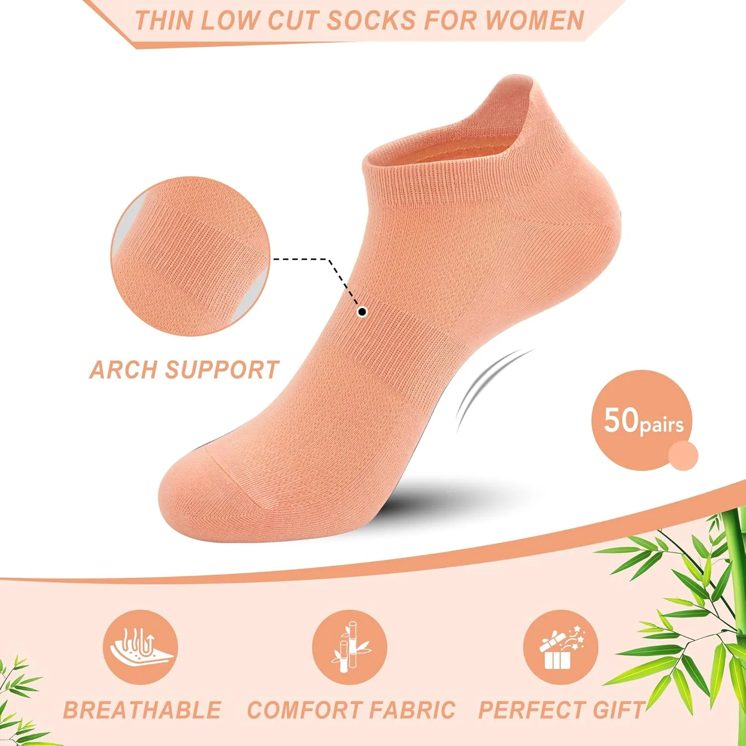 Women No Show Viscose Bamboo Socks Arch Support Thin Low Cut Bulk Breathable Soft Family Wholesale 50 Pairs