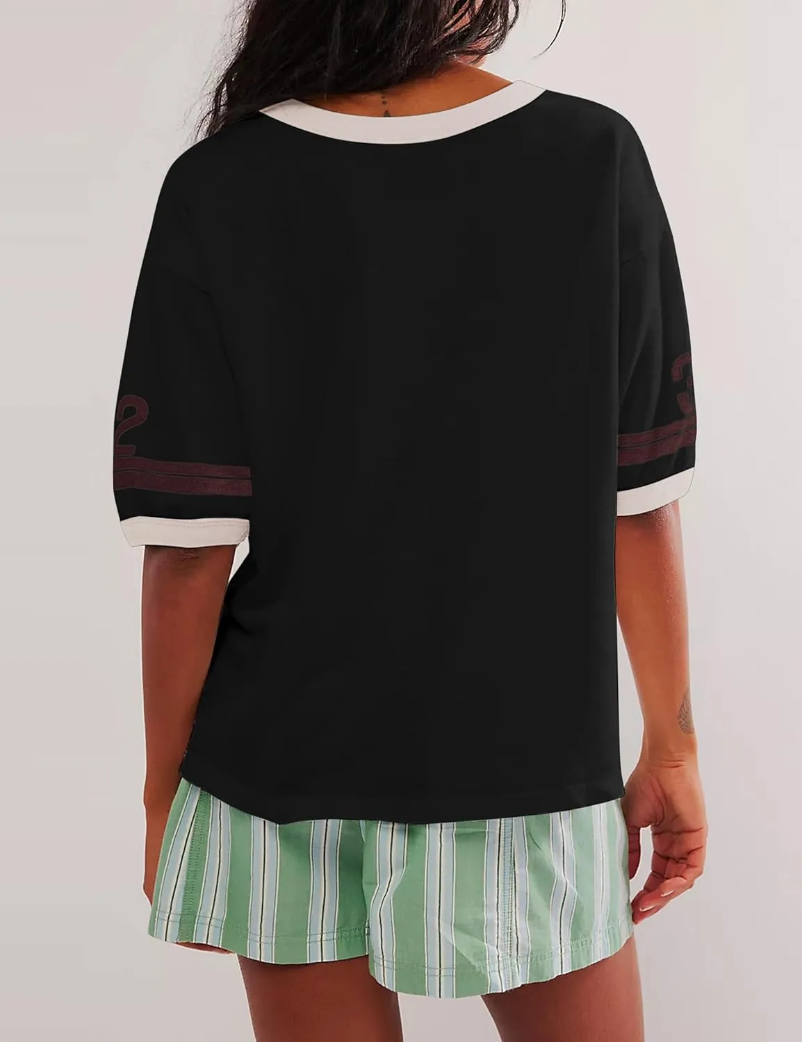 Women Oversized Graphic Print Short Sleeve T-Shirts Crewneck Color Block Shirts Casual Loose Fit 2024 Summer Tee Tops