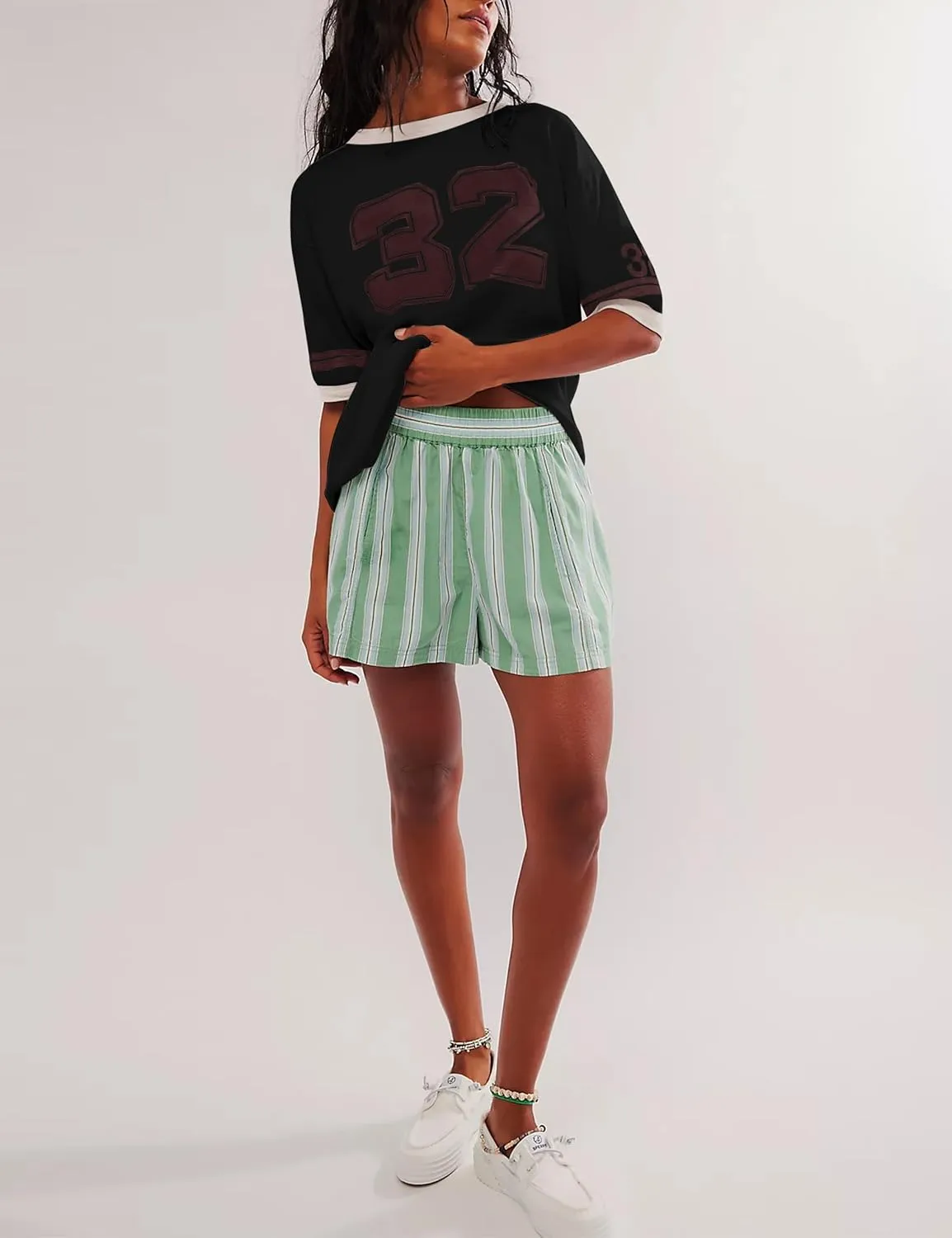 Women Oversized Graphic Print Short Sleeve T-Shirts Crewneck Color Block Shirts Casual Loose Fit 2024 Summer Tee Tops