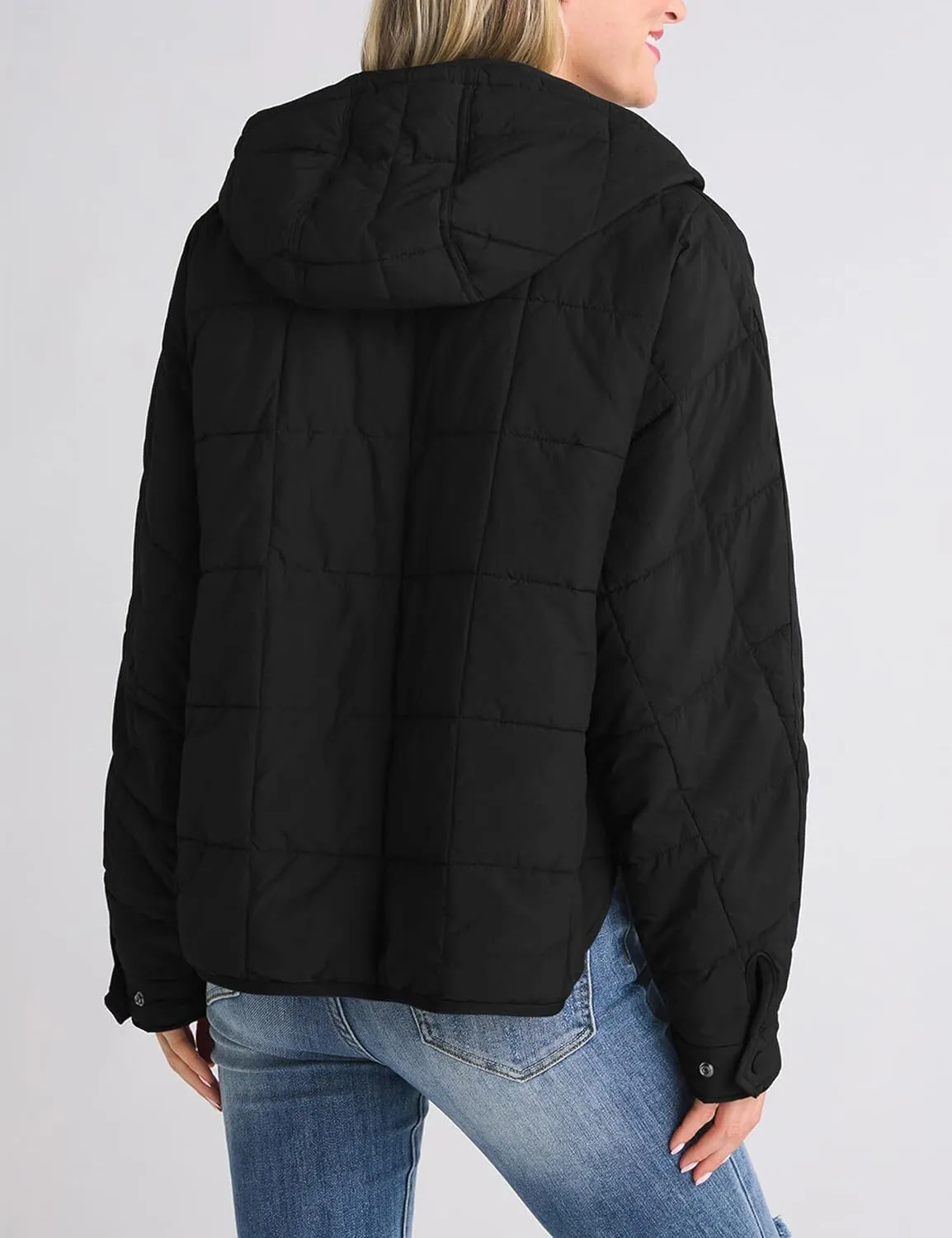 Women Packable Quilted Puffer Jacket Oversized Lightweight Pullover Coats Hooded Puffy Winter Jackets with Pockets