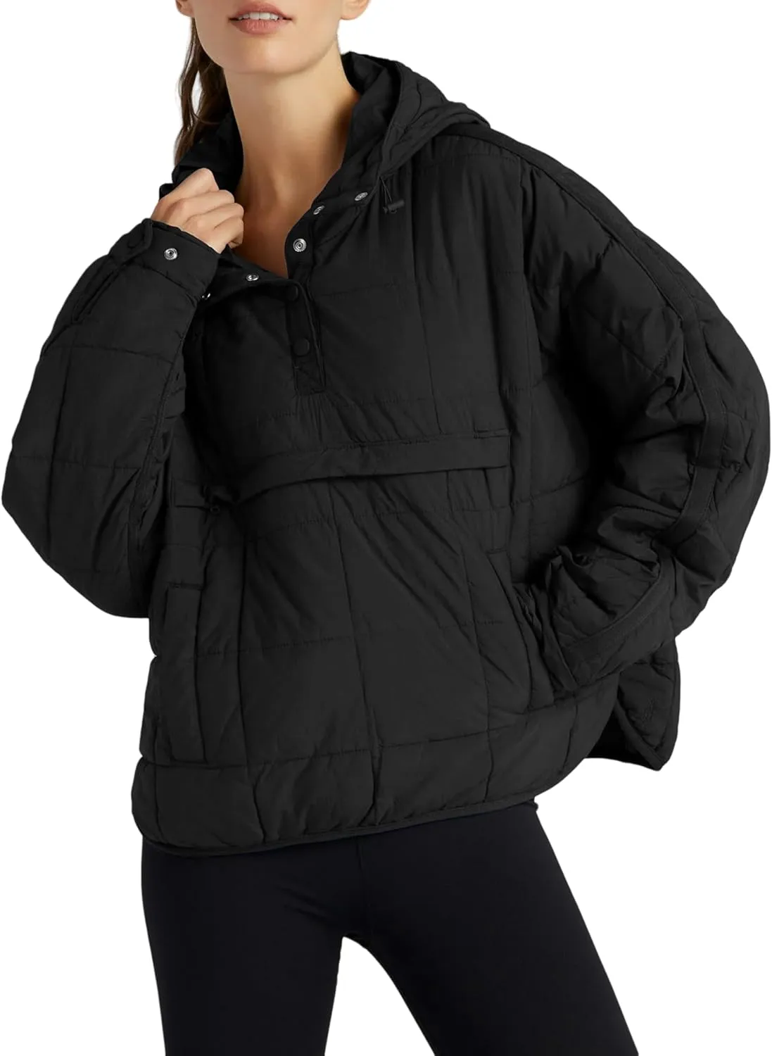 Women Packable Quilted Puffer Jacket Oversized Lightweight Pullover Coats Hooded Puffy Winter Jackets with Pockets