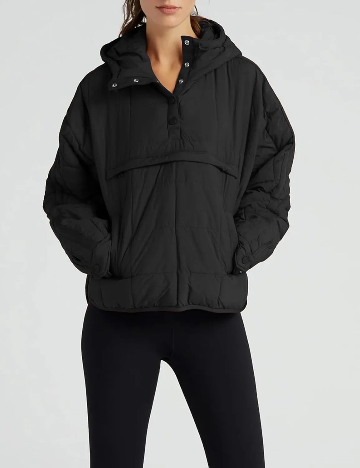 Women Packable Quilted Puffer Jacket Oversized Lightweight Pullover Coats Hooded Puffy Winter Jackets with Pockets