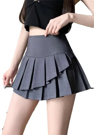 Women Preppy Style Irregular Pleated Short Skirt High Waist School Mini Skirts with Ruffles