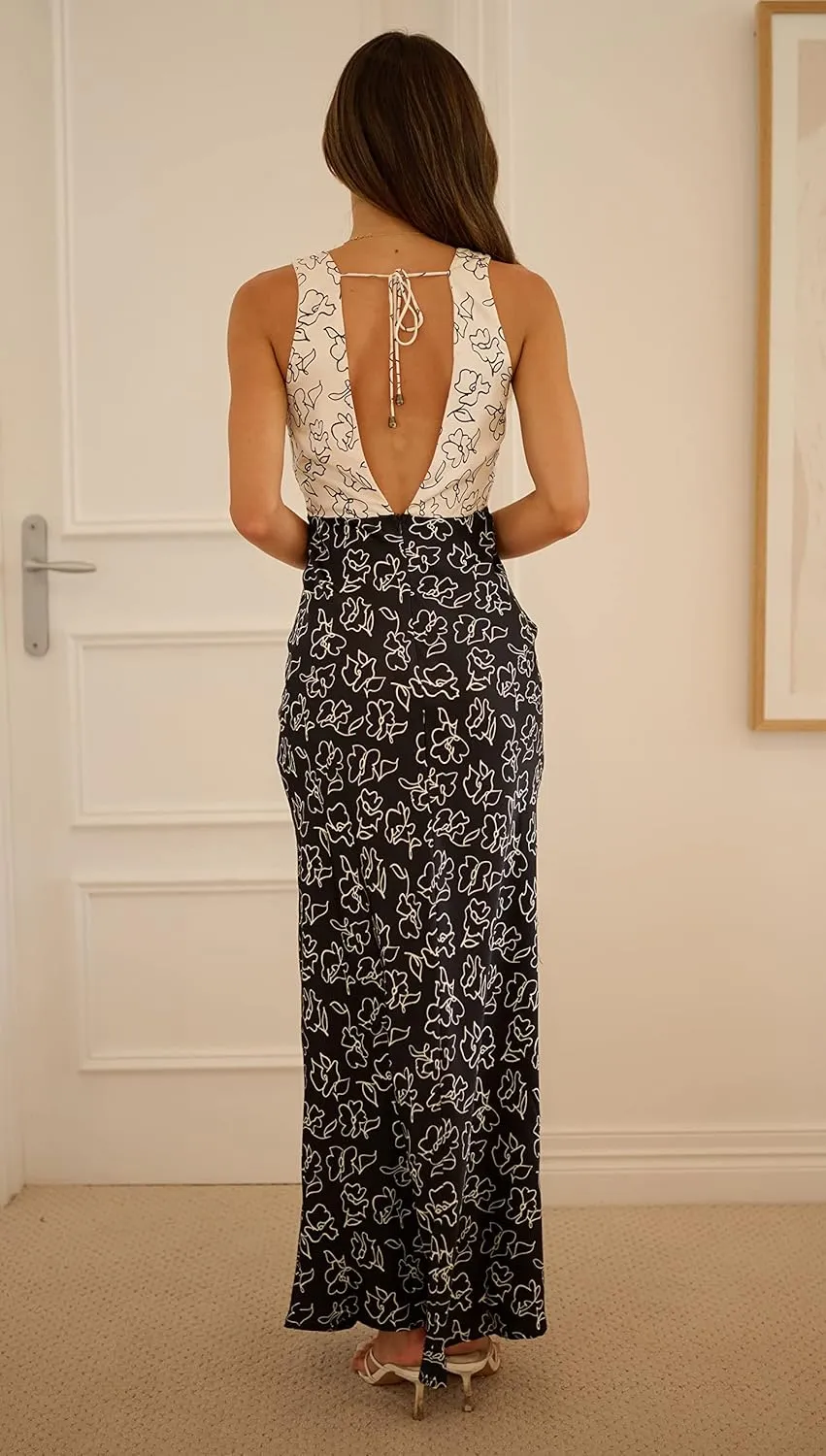 Women Sexy Spaghetti Strap Patchwork Maxi Dress Off Shoulder Hollow Out Long Dress Y2k Bodycon Backless Night Party Dress