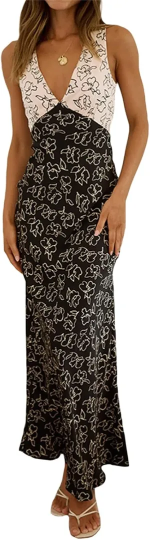 Women Sexy Spaghetti Strap Patchwork Maxi Dress Off Shoulder Hollow Out Long Dress Y2k Bodycon Backless Night Party Dress