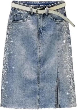 Women Split Vintage Casual High Waist Slim Wrap Hip Denim Skirt