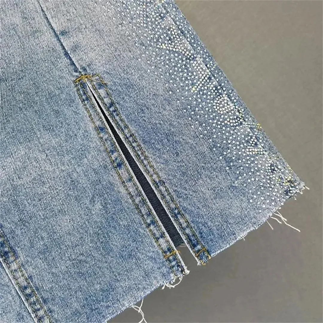 Women Split Vintage Casual High Waist Slim Wrap Hip Denim Skirt