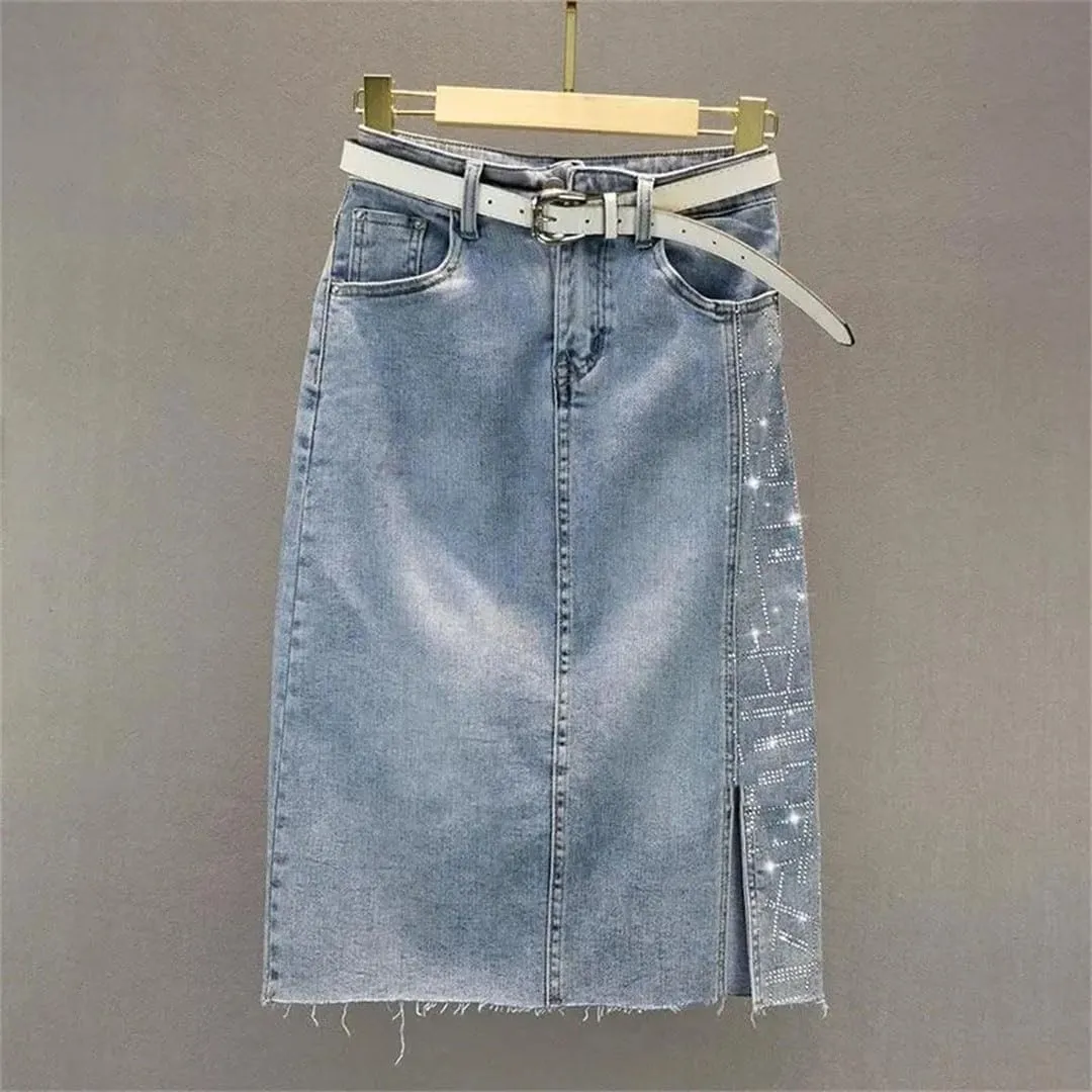 Women Split Vintage Casual High Waist Slim Wrap Hip Denim Skirt