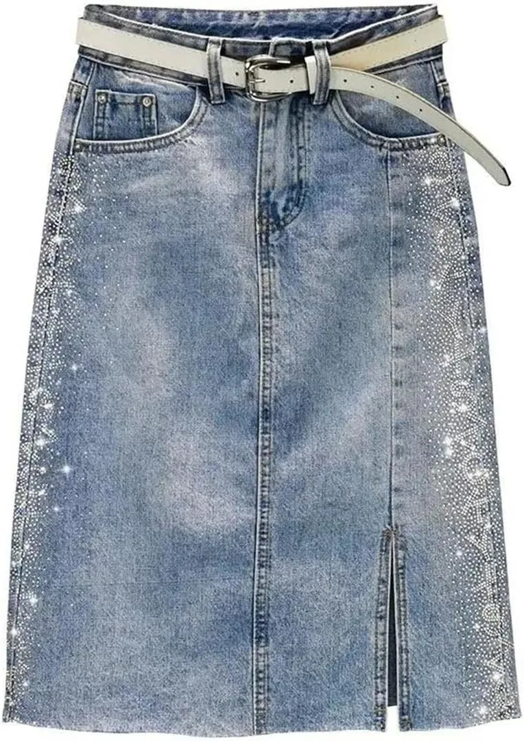 Women Split Vintage Casual High Waist Slim Wrap Hip Denim Skirt