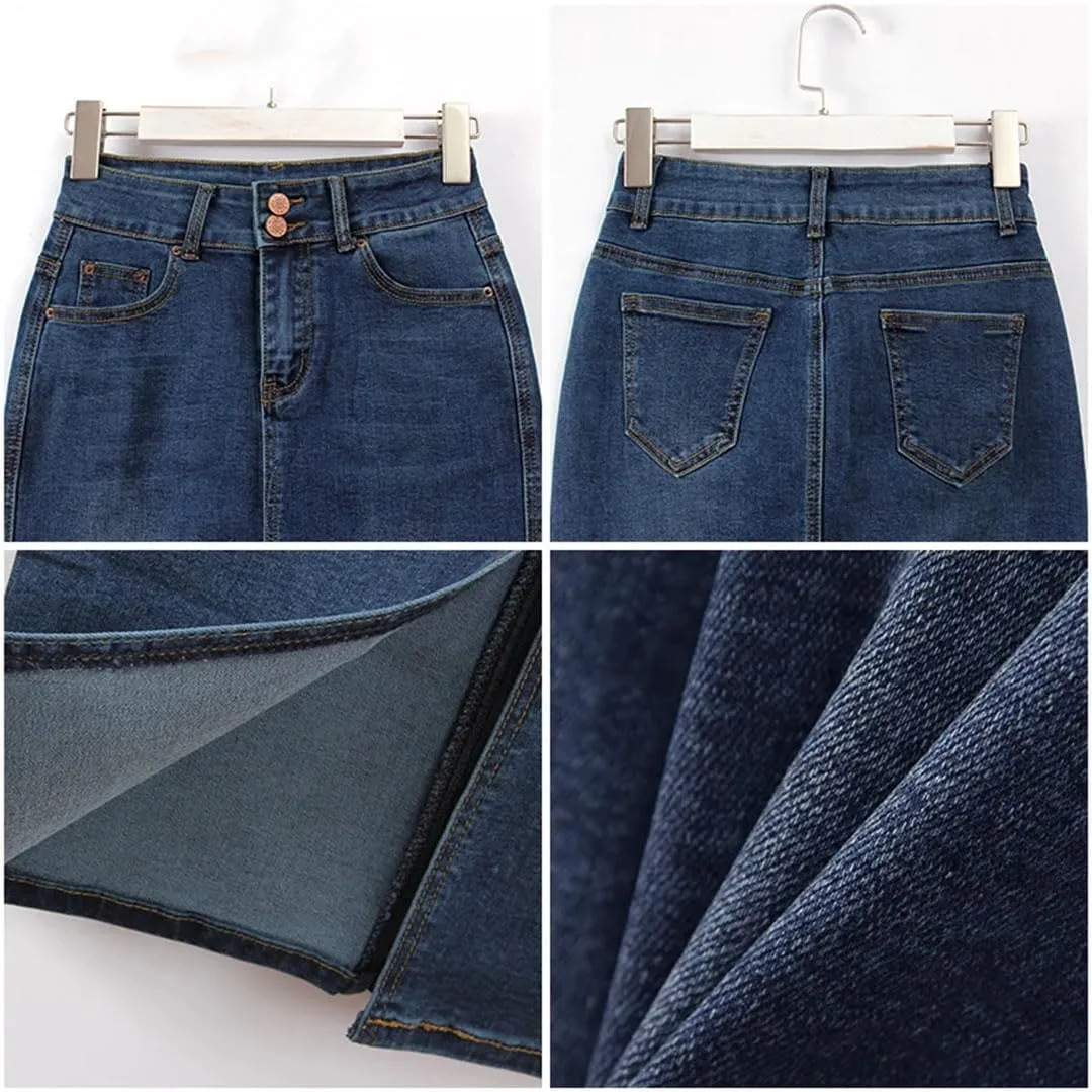 Women Summer Solidvintage Straight Long Denim Skirts