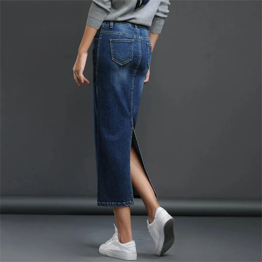 Women Summer Solidvintage Straight Long Denim Skirts