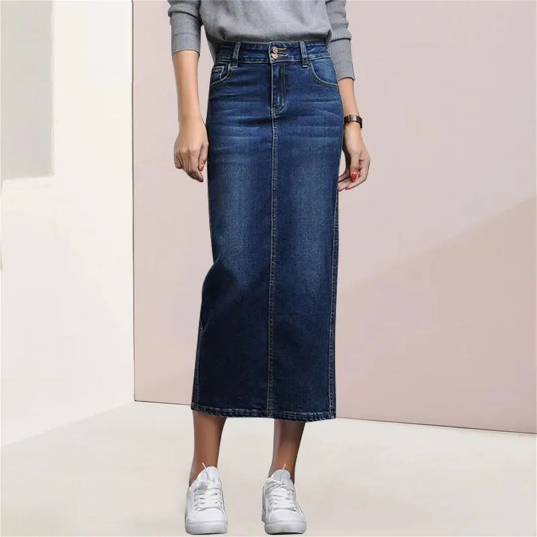 Women Summer Solidvintage Straight Long Denim Skirts