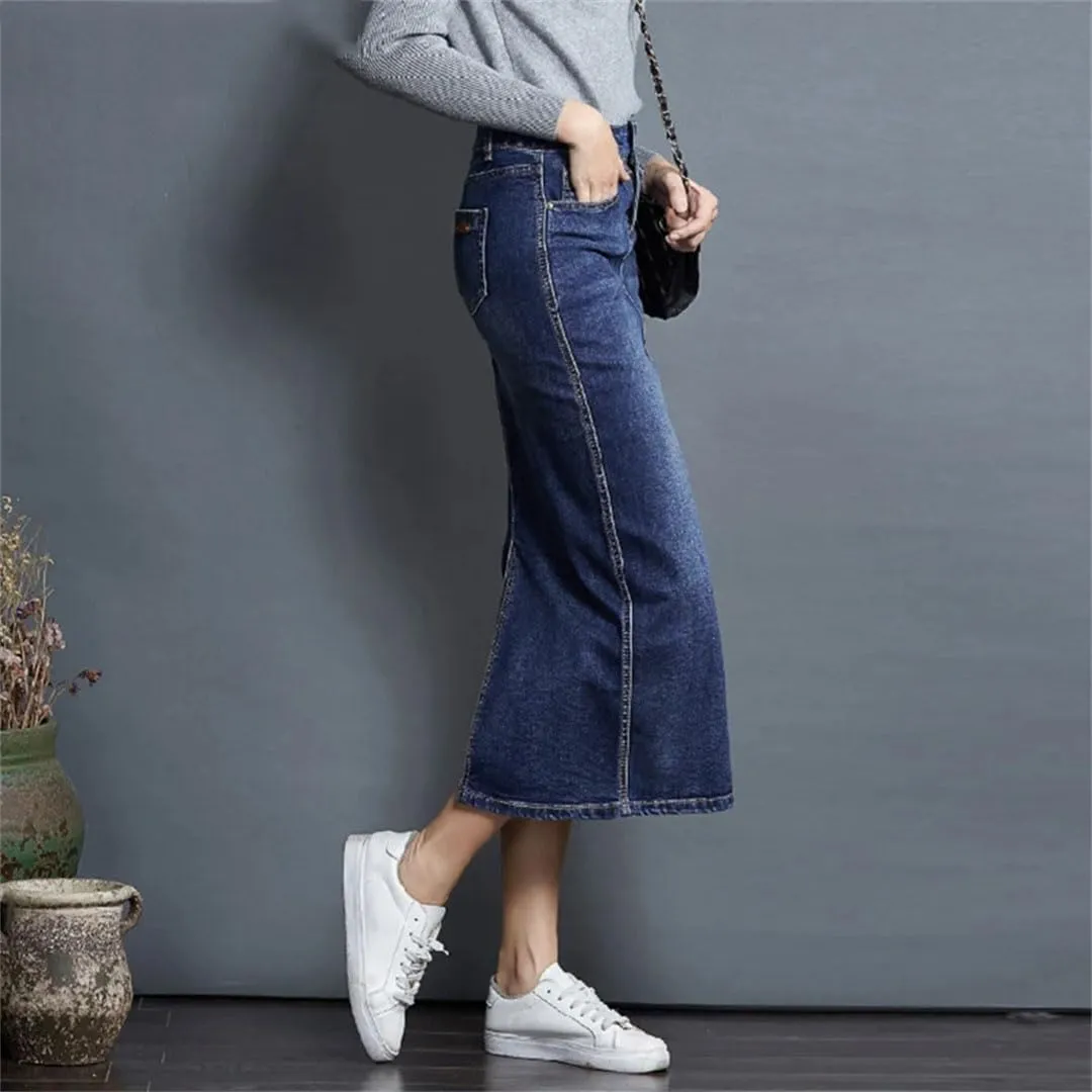 Women Summer Solidvintage Straight Long Denim Skirts