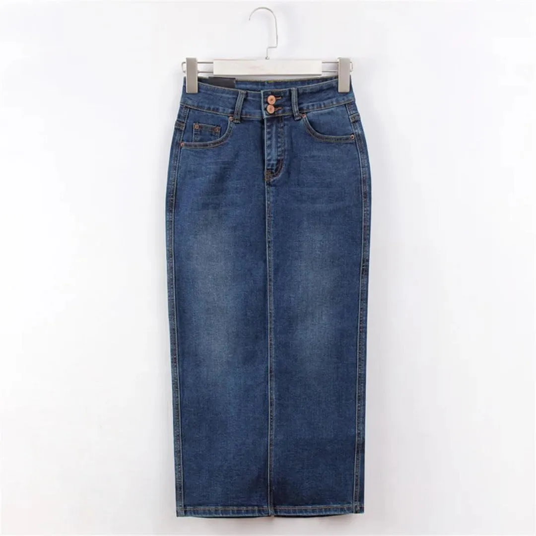 Women Summer Solidvintage Straight Long Denim Skirts