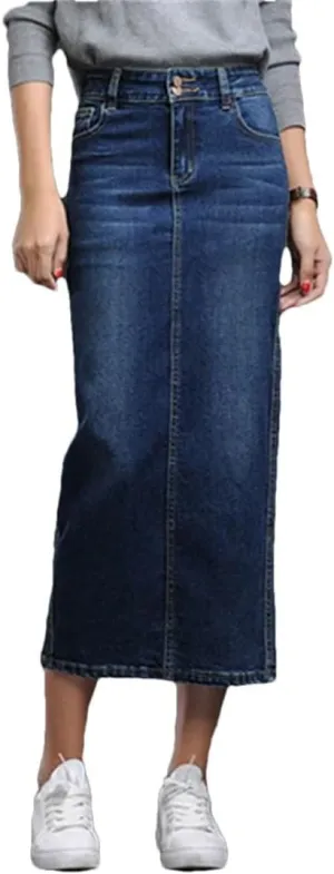 Women Summer Solidvintage Straight Long Denim Skirts