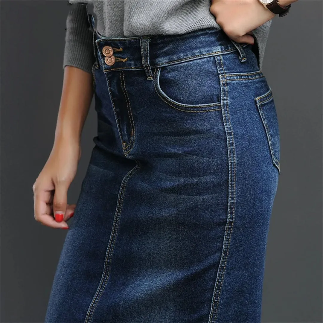 Women Summer Solidvintage Straight Long Denim Skirts