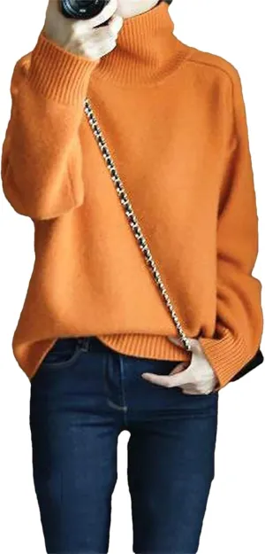 Women Turtleneck Sweater Thick Tops Winter Casual Warm Oversize Knit Pullover Jumper