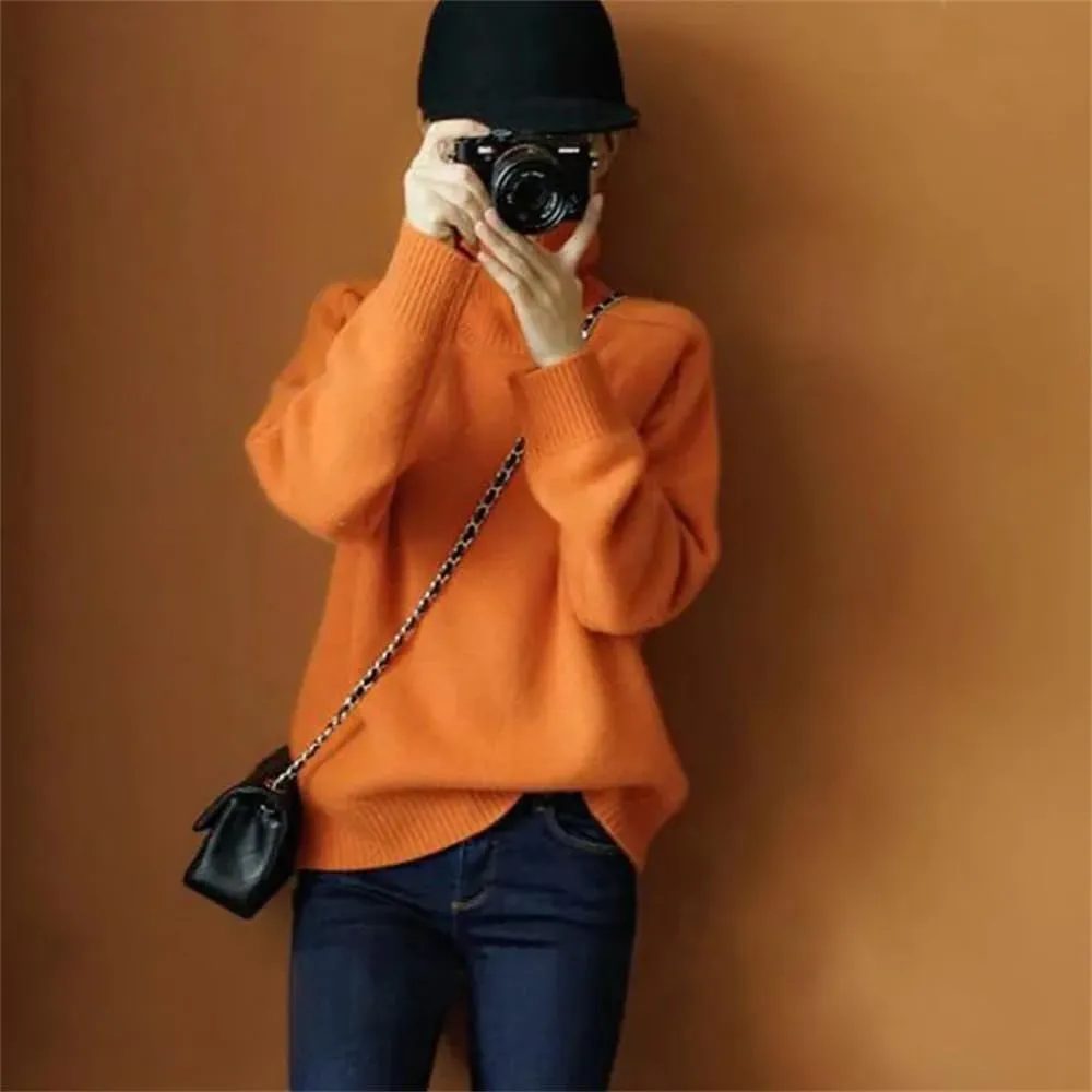 Women Turtleneck Sweater Thick Tops Winter Casual Warm Oversize Knit Pullover Jumper