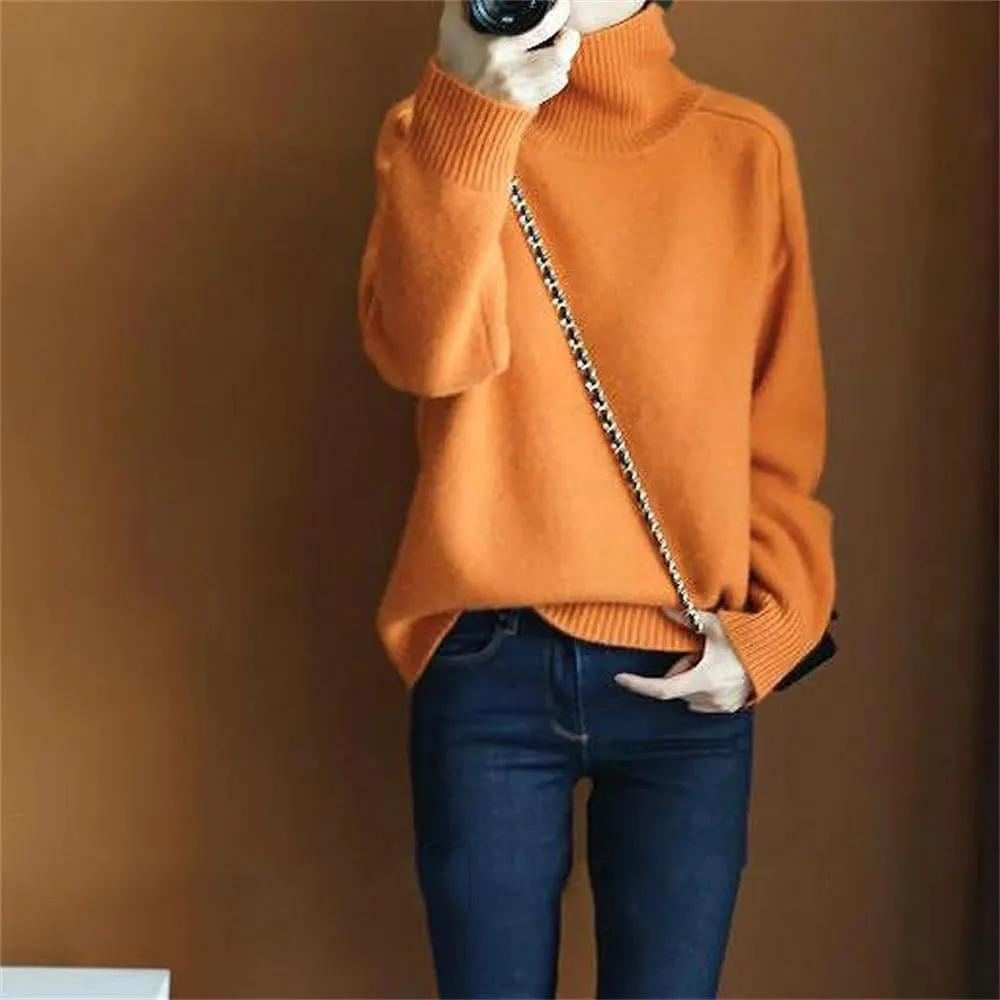 Women Turtleneck Sweater Thick Tops Winter Casual Warm Oversize Knit Pullover Jumper