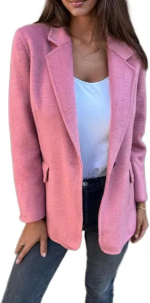 Women Wool Blend Shackets Jacket Lightweight Notched Lapel Open Front Tweed Blazer Pea Coats for Women 2024