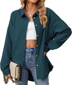 Womens Button Down Shirts Casual Long Sleeve Shacket Jacket Loose Fit Blouses Tops Corduroy Fall Daily Clothes 2024